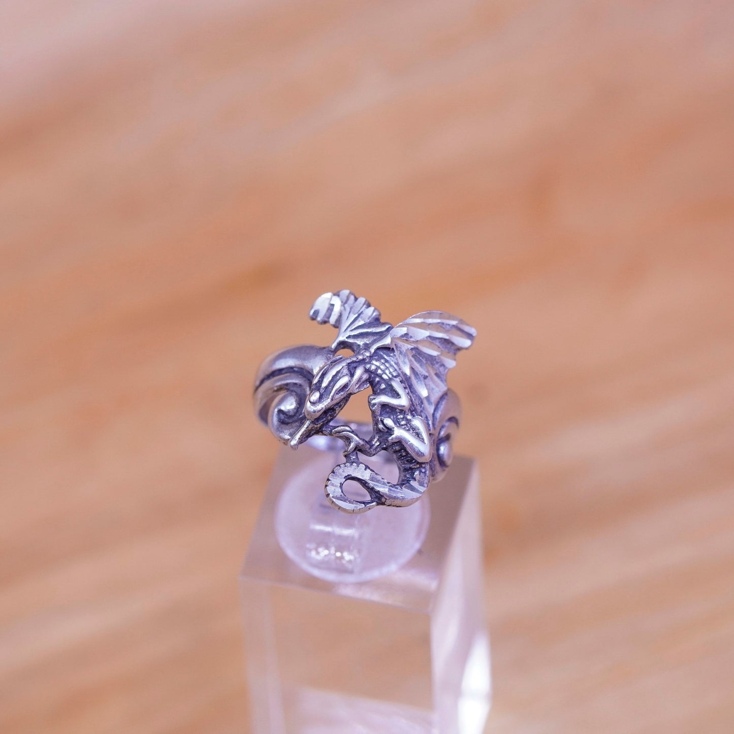 Size 8, vintage Shube Sterling silver handmade ring, 925 dragon band