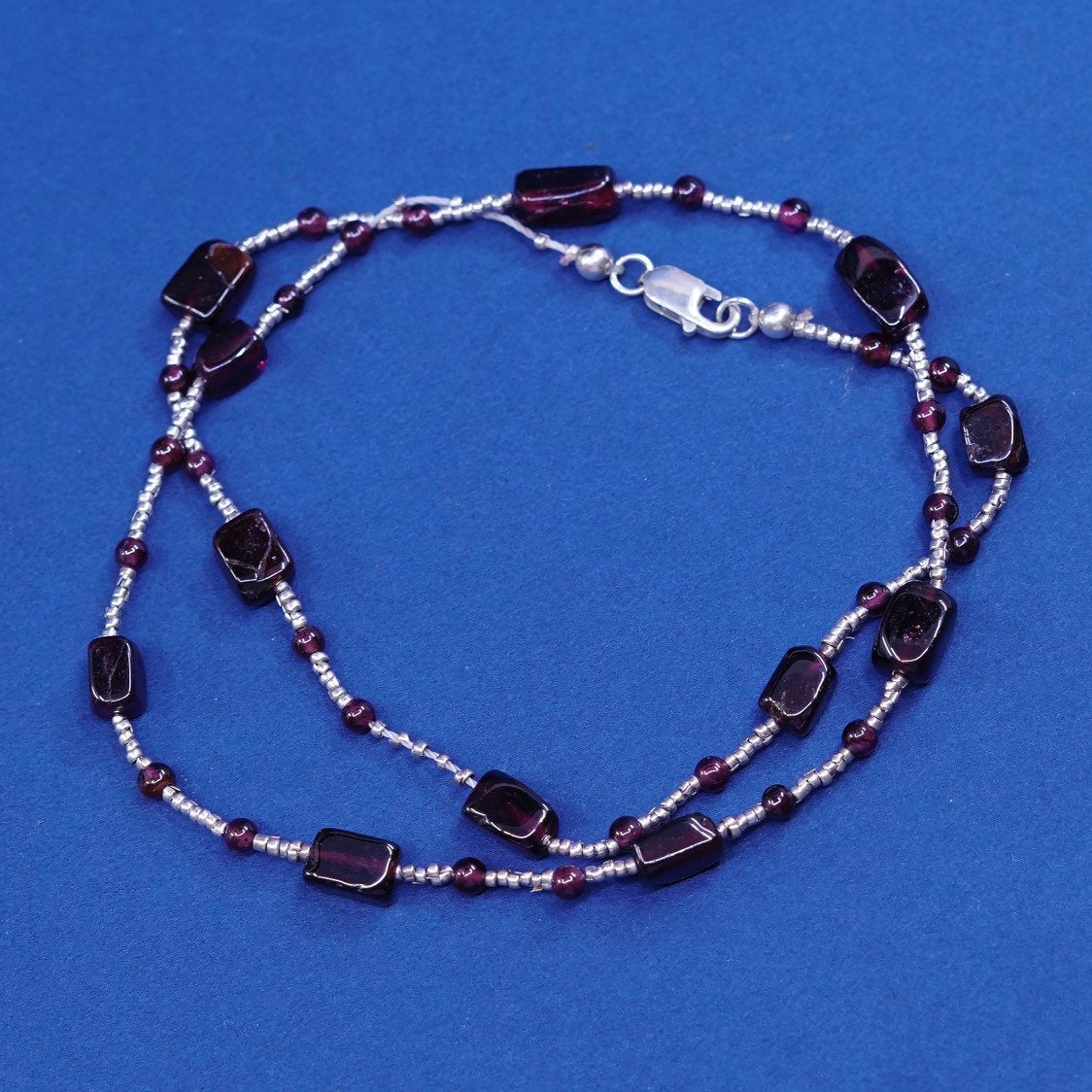 16”, vintage Sterling 925 silver handmade necklace chain with garnet bead
