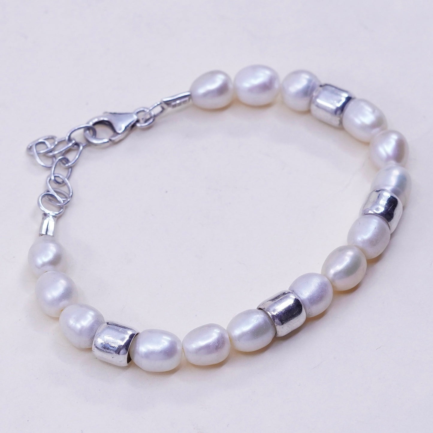 6.5+1” 7mm, Vintage handmade bracelet, freshwater pearl with 925 silver clasp