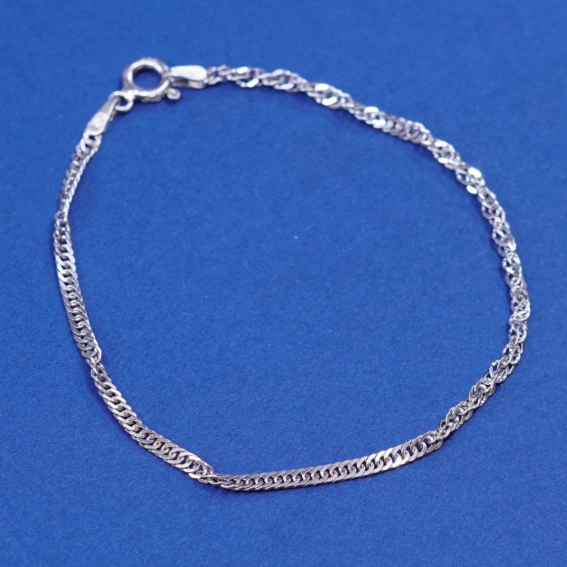 6.75", 2mm, vtg IBB Sterling silver handmade bracelet, 925 twisted curb chain