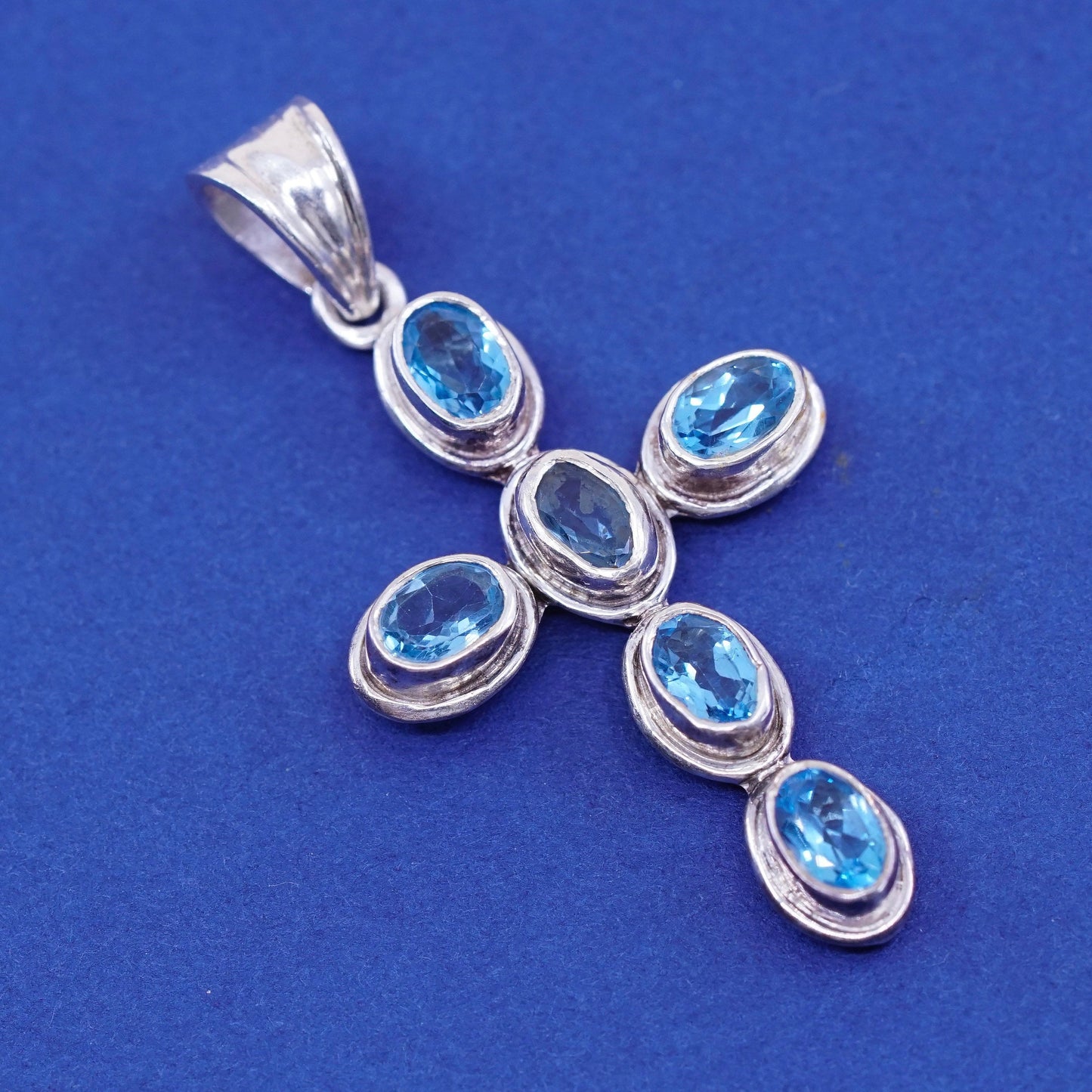 Vintage solid Sterling silver handmade pendant, 925 cross with topaz