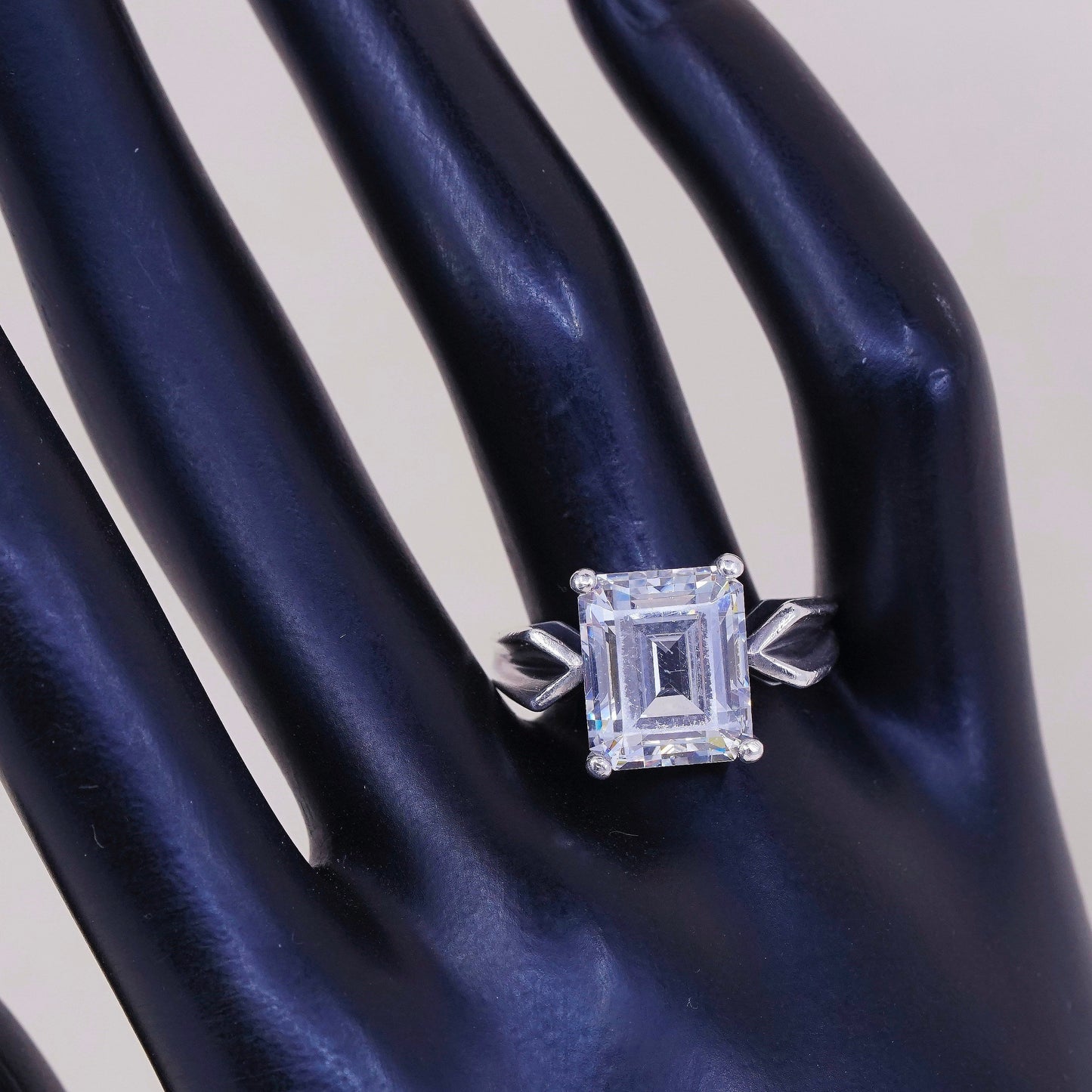Size 8.5, vintage handmade Sterling 925 silver Statement ring w/ Square Cz