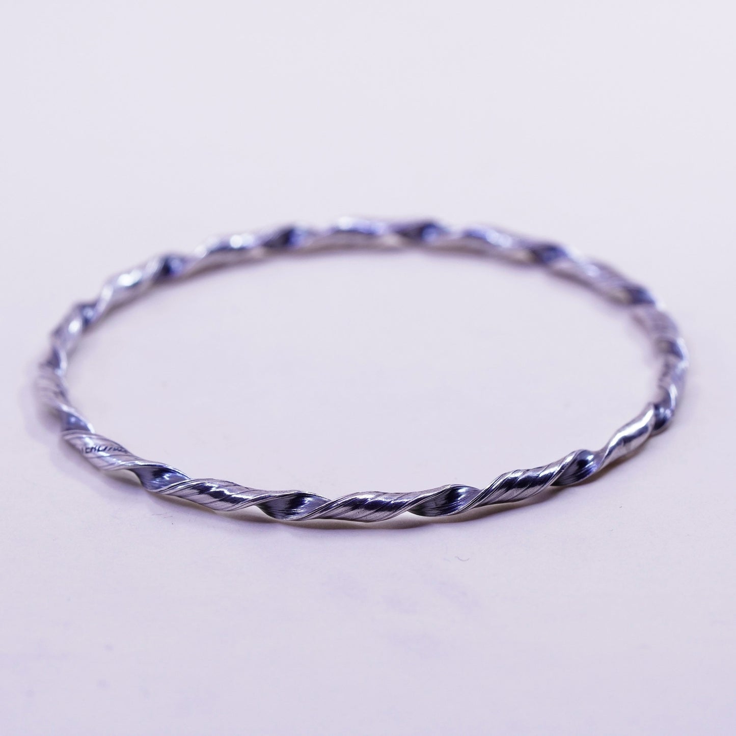 7.75”, vtg sterling silver handmade bracelet, Mexico 925 twisted cable bangle