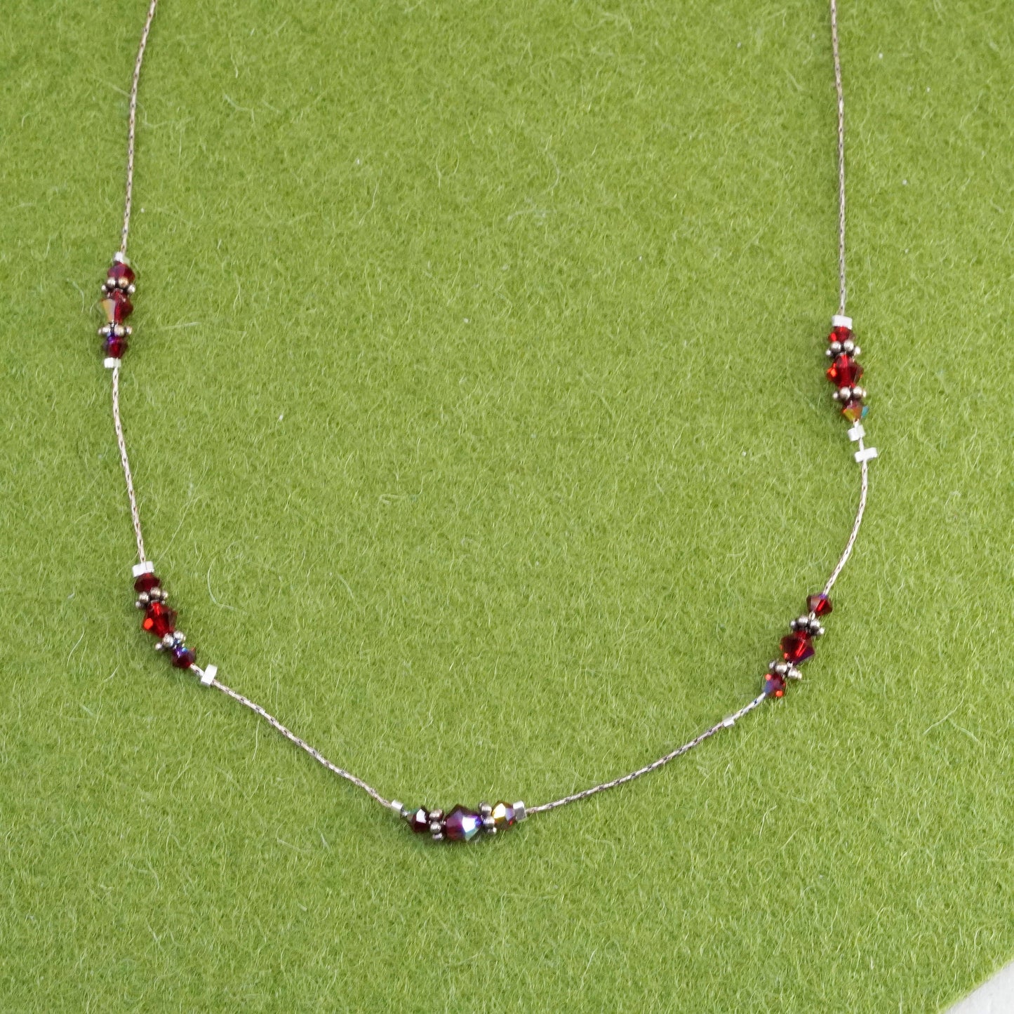 16”, vintage Sterling silver necklace, Italy 925 snake chain with garnet beads