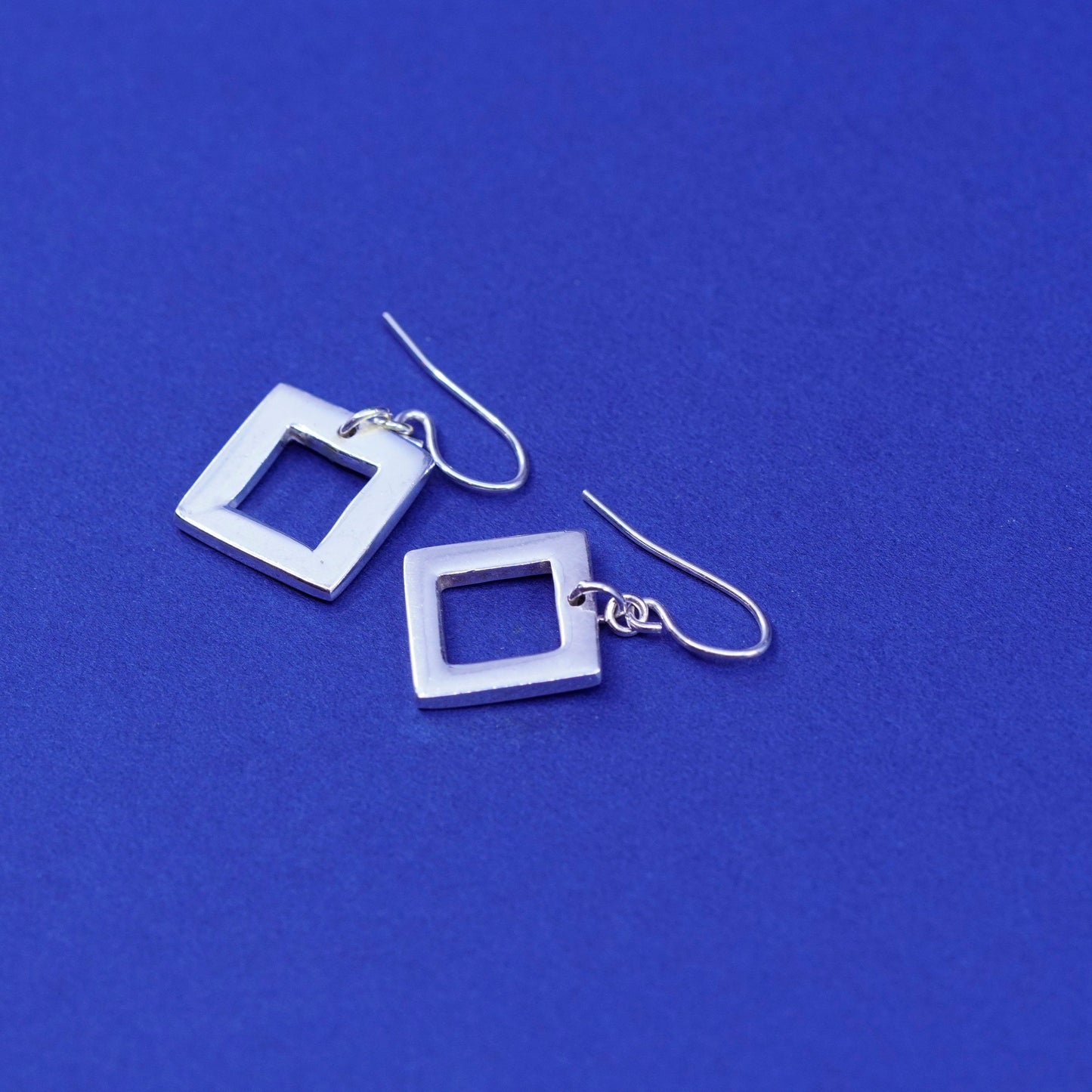 Vintage sterling 925 silver handmade square dangles earrings