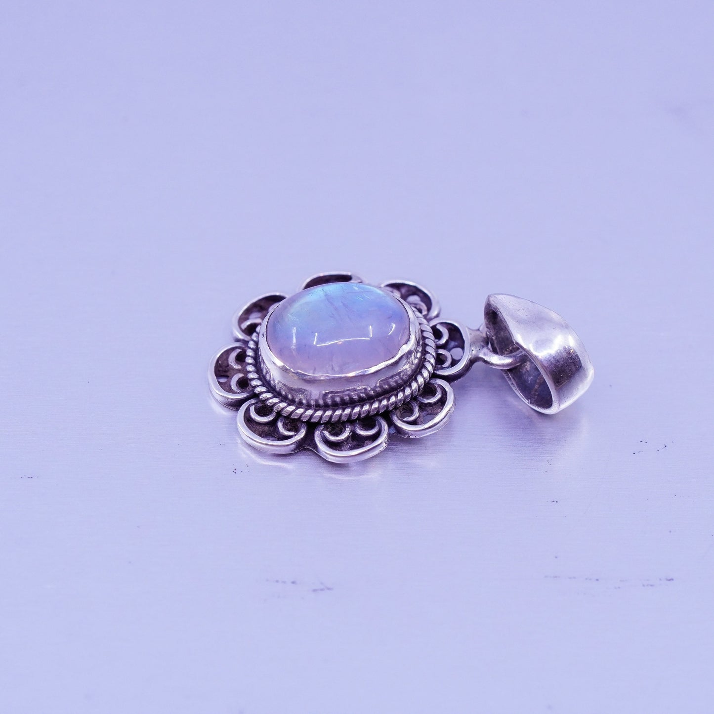 antique sterling 925 silver handmade pendant with blue moonstone