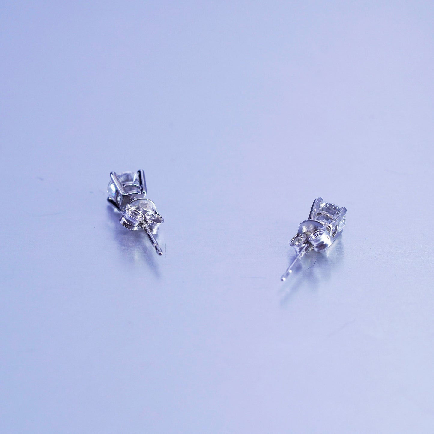 5mm, Vintage Sterling 925 silver earrings, studs with cz inlay