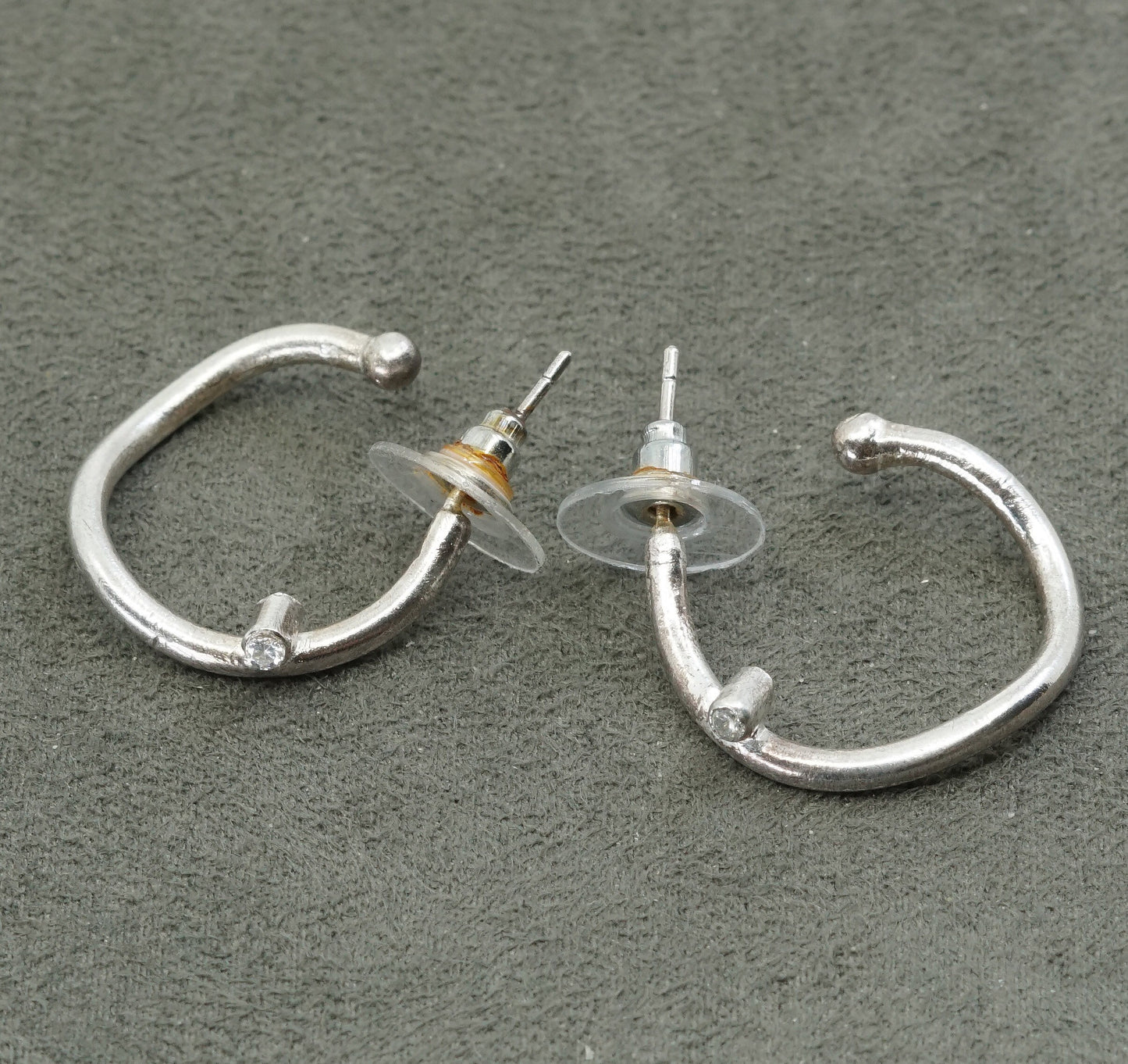 1", Sterling silver handmade hoops, 925 earrings w/ crystal, simple yet elegant