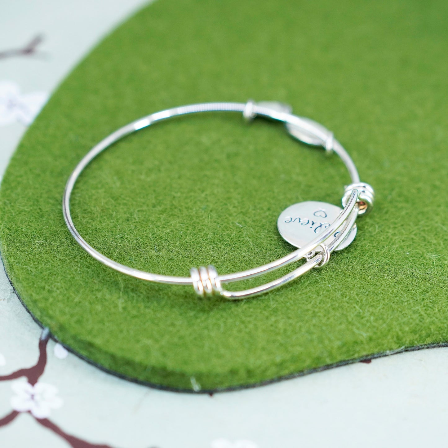 adjustable, sterling silver handmade bracelet, 925 bangle butterfly tag charm