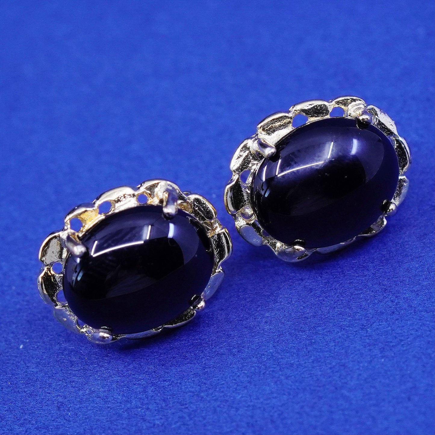 UT Vermeil gold over sterling silver handmade earrings, 925 studs obsidian