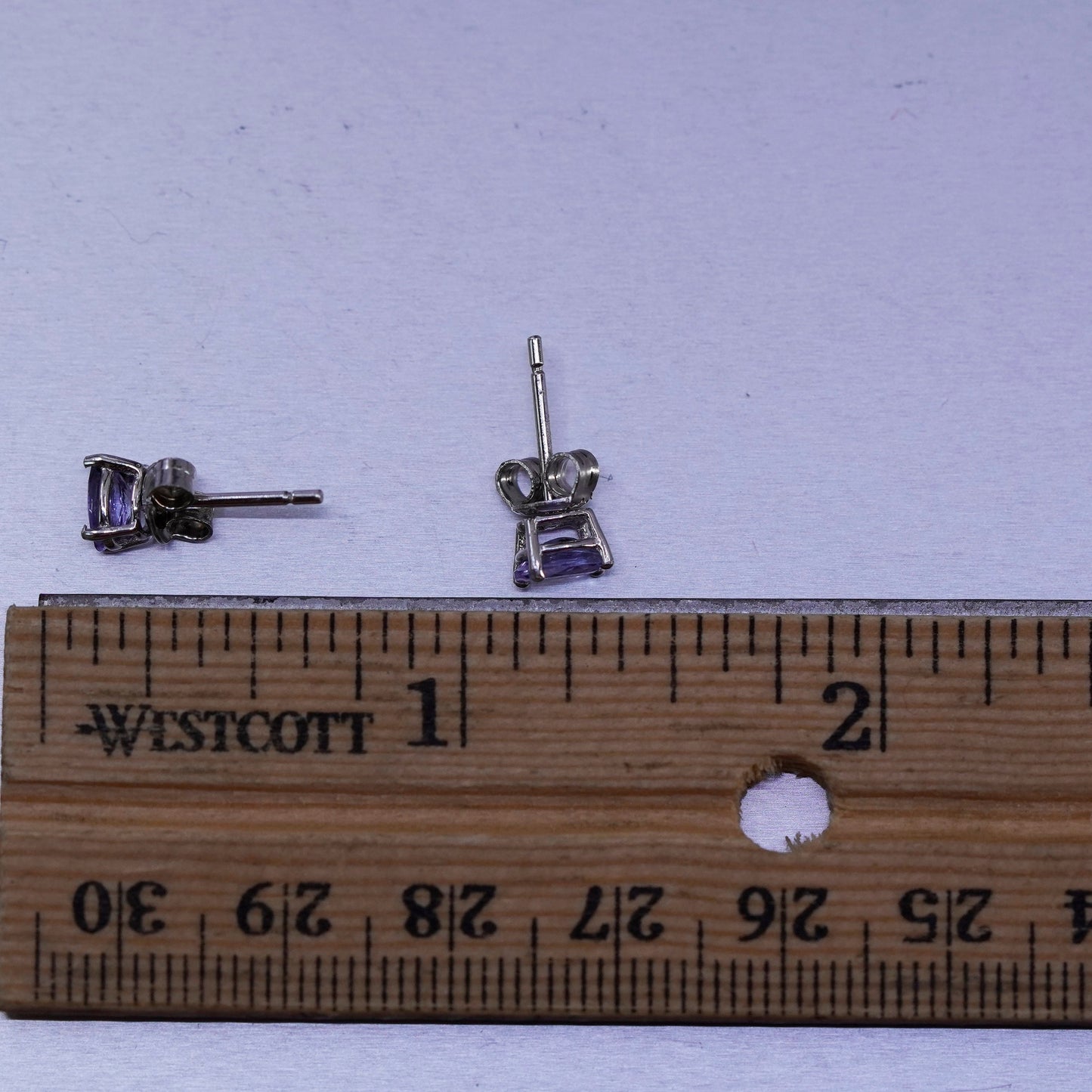 Vintage Sterling 925 silver handmade earrings, studs with amethyst