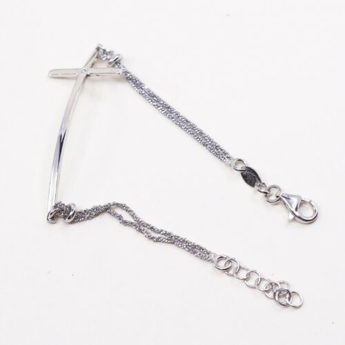 6.5”+1”, Vtg dyadema Sterling Silver Bracelet, 925 Fancy Chain W/ Cross N Cz