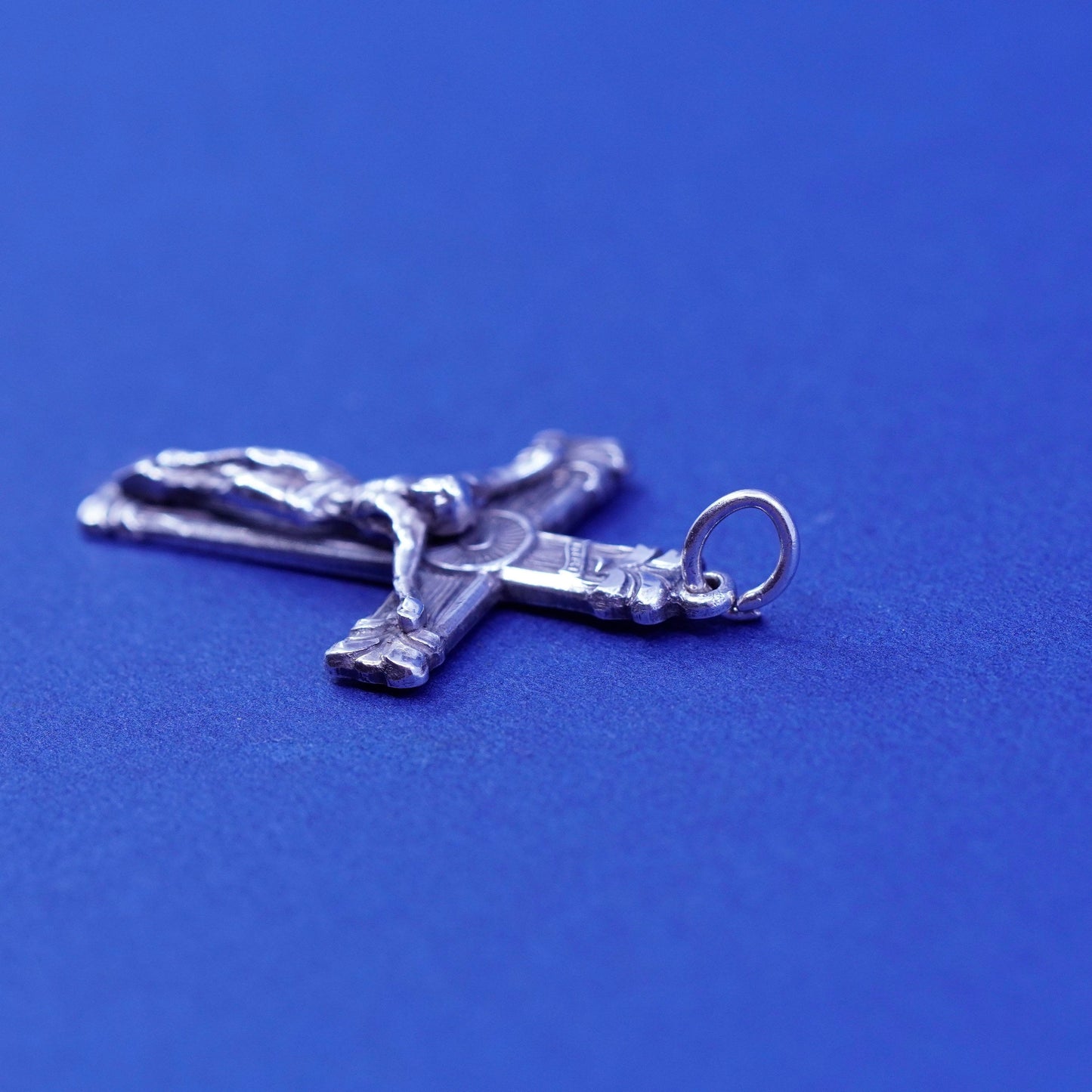 Vintage Sterling silver handmade pendant, 925 cross with relief Jesus