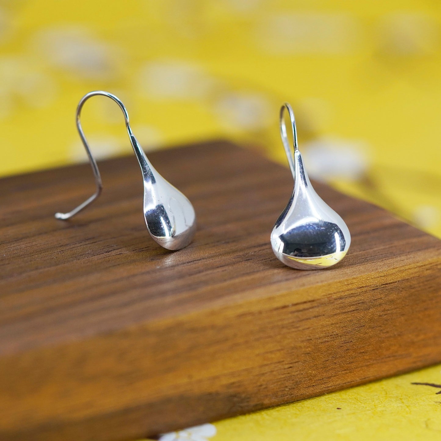 Vintage Sterling silver handmade earrings, 925 teardrop drops