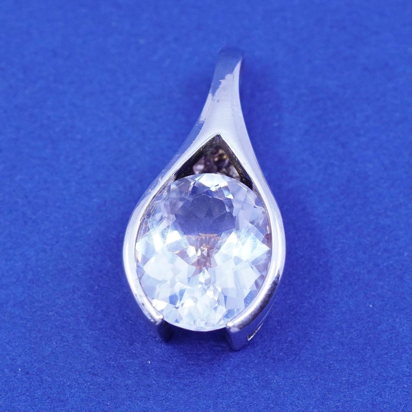 vintage Sterling 925 silver handmade teardrop pendant with cz