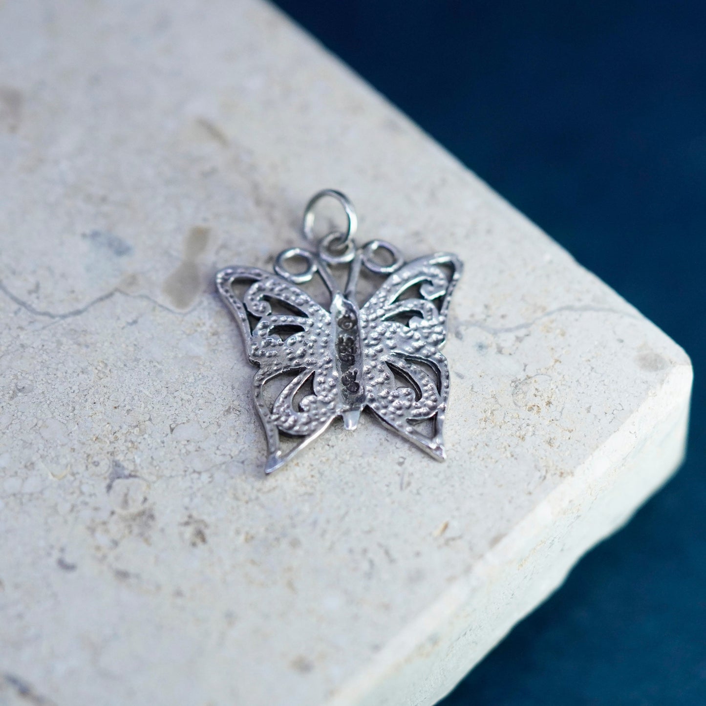 Vintage Sterling silver handmade pendant, 925 filigree butterfly charm
