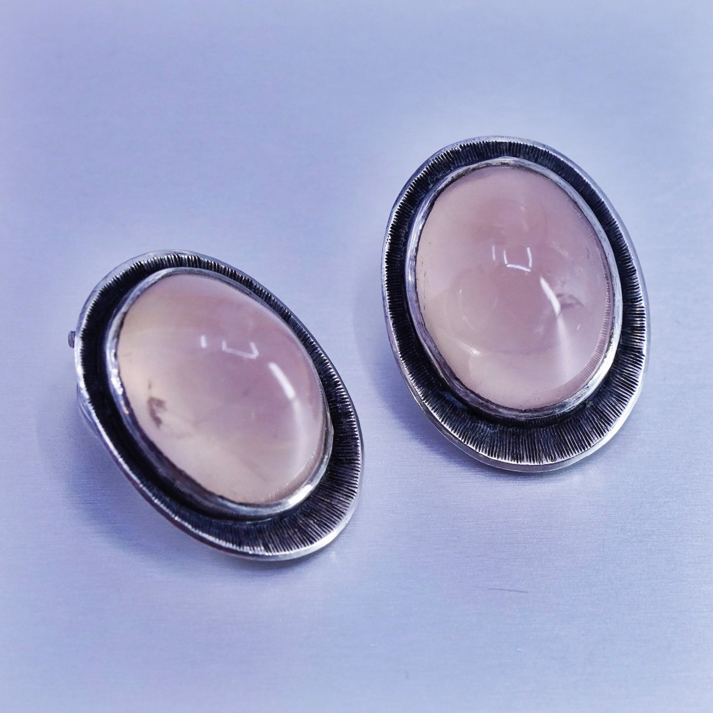 Native Wilbur Wauneka Navajo Sterling 925 silver earrings, clip on rose quartz