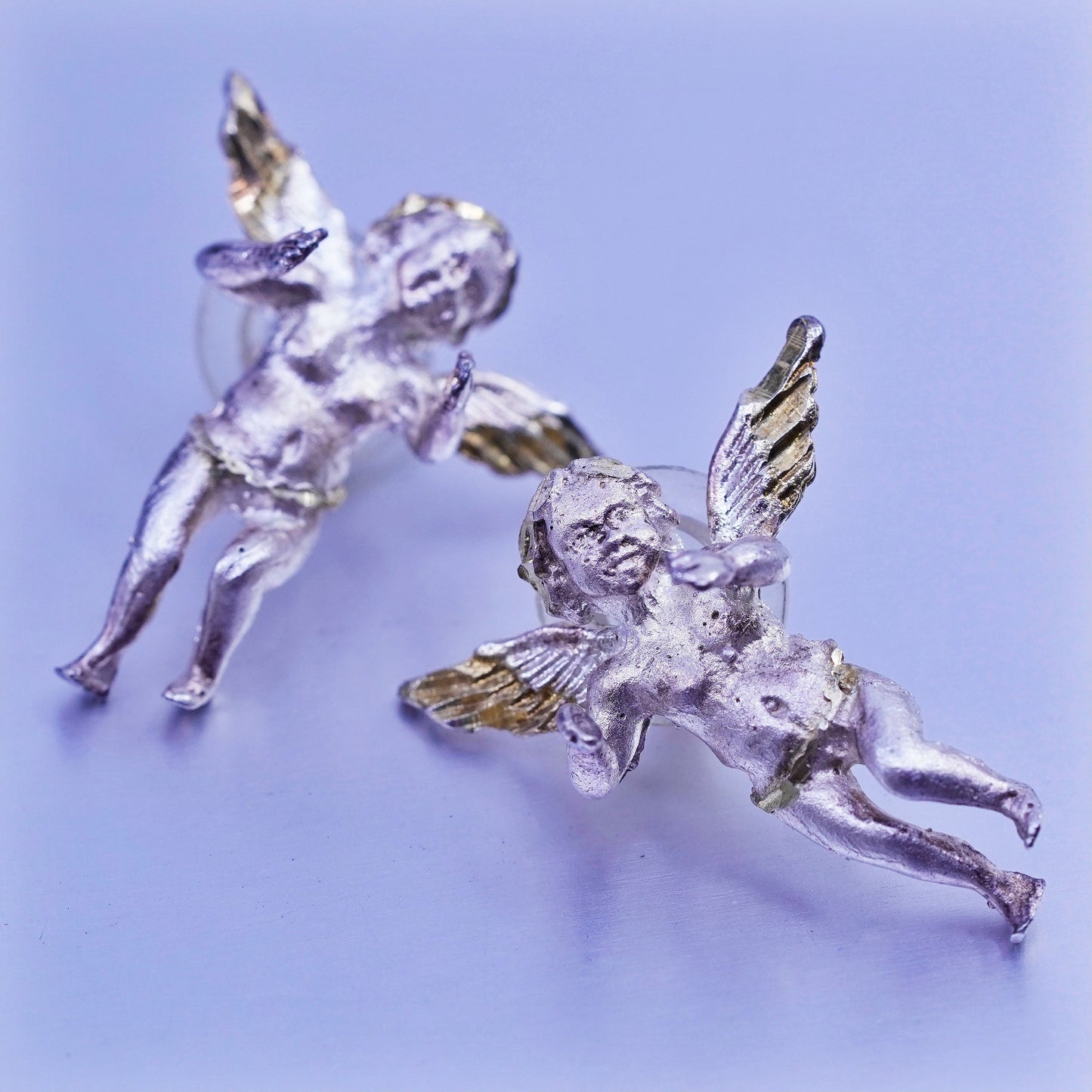 Vintage Sterling silver handmade earrings, 925 angel studs