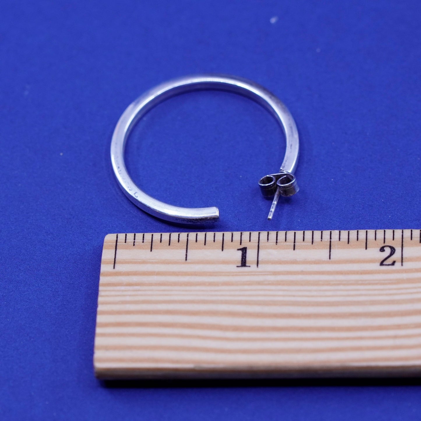 1.25”, Vintage Sterling Silver handmade Earrings. 925 cube circle Huggie