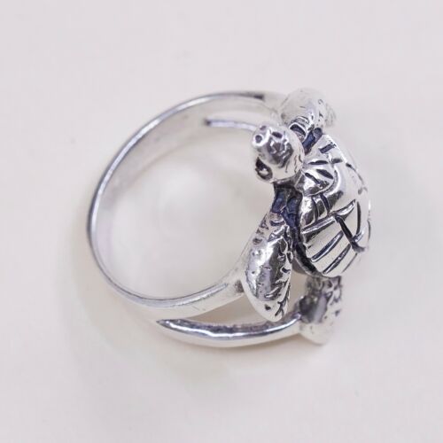 Size 5.75, Mexico Handmade Sterling 925 Silver Sea Turtle Band Ring, Stamped 925
