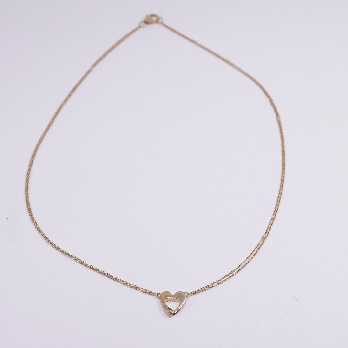 18”, Vermeil gold over sterling silver circle link chain 925 heart pendant
