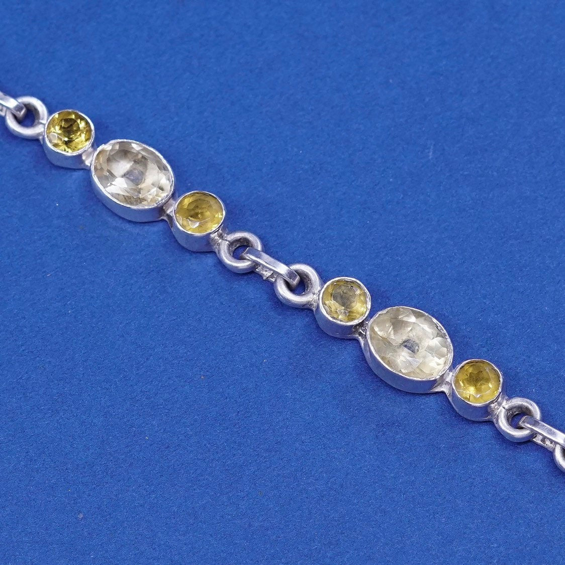 8", vtg Sterling silver tennis bracelet, 925 w/ citrine Inlay, silver tested