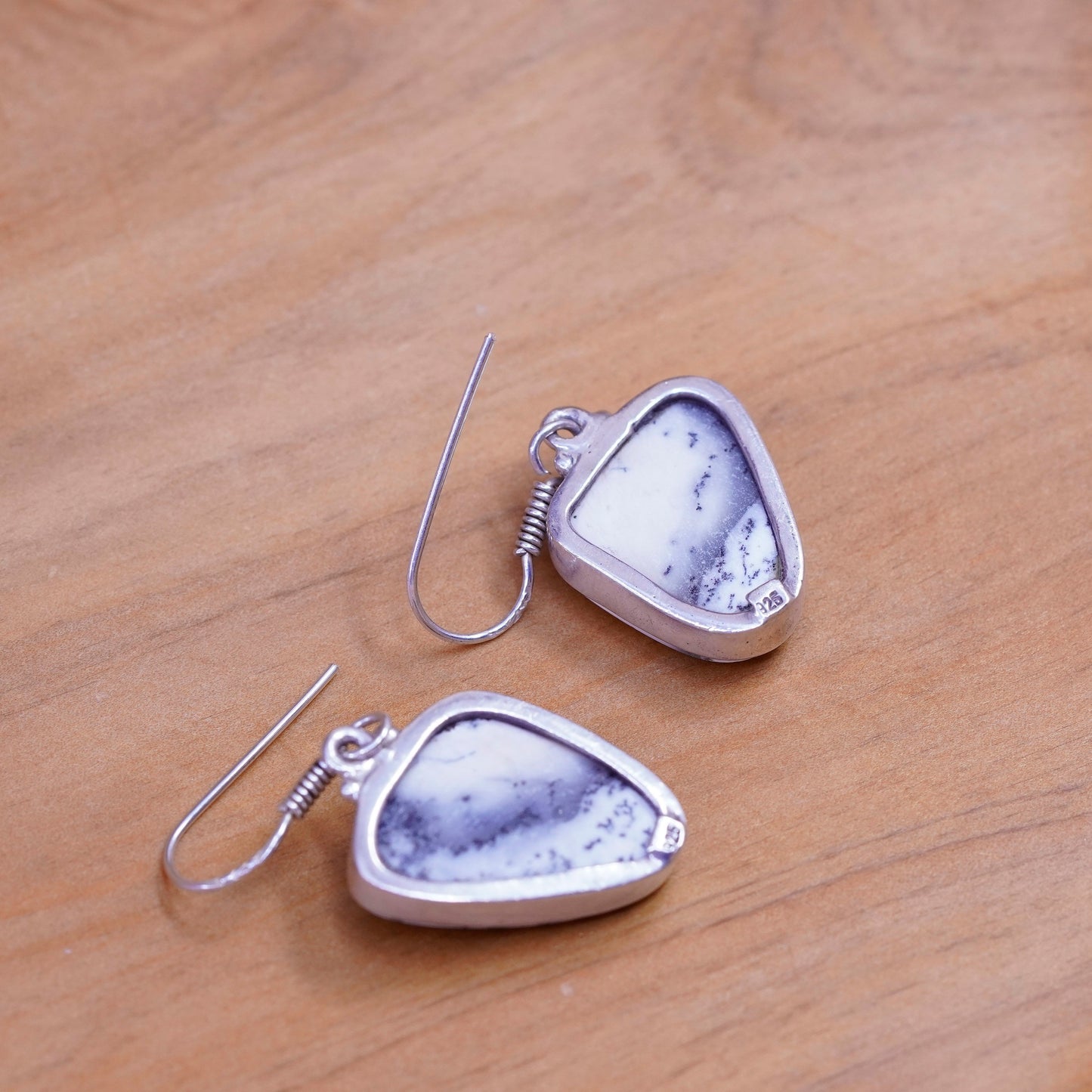 Vintage Sterling 925 silver handmade earrings with howlite
