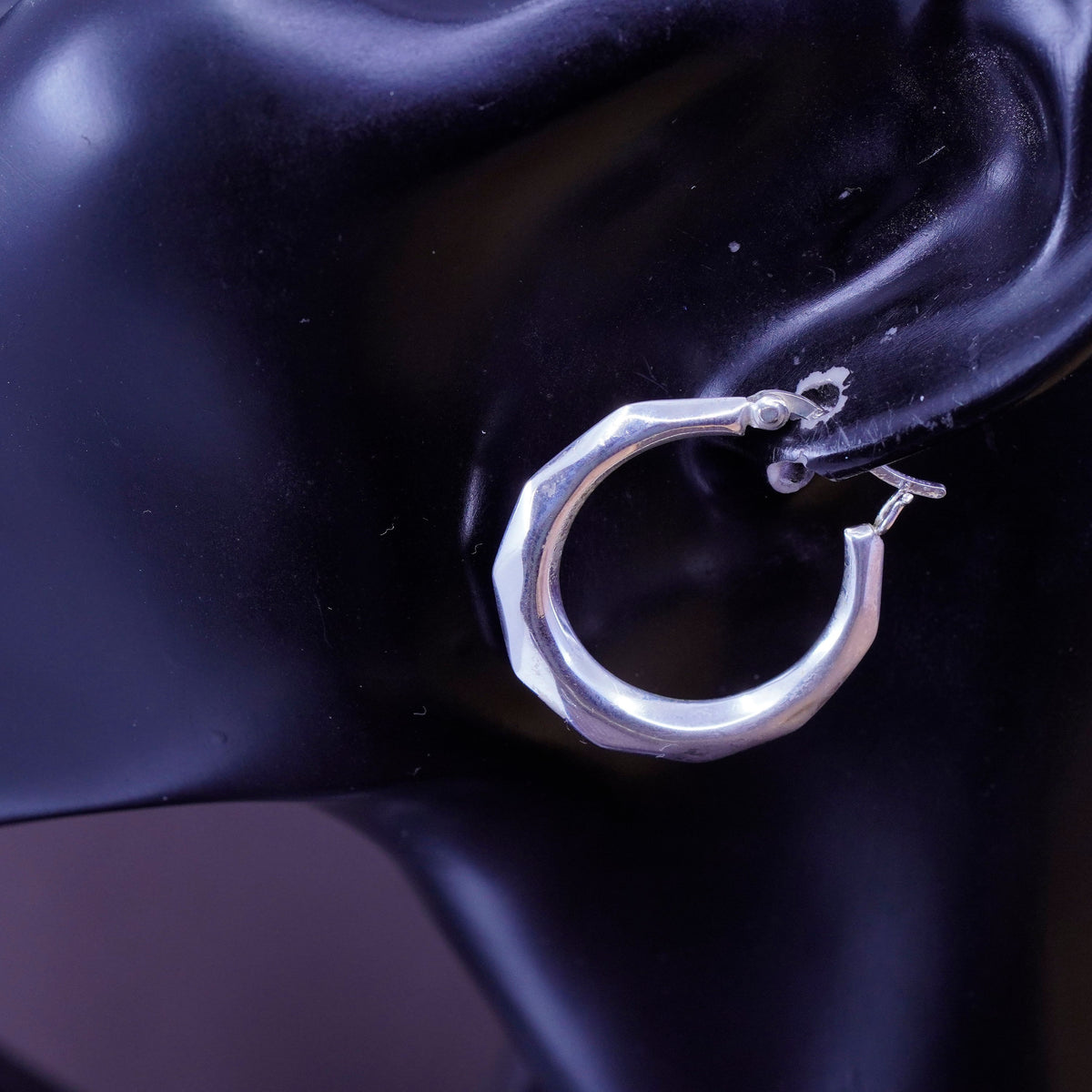 1”, vintage Italy Sterling silver handmade hoops, edgy 925 huggie earrings