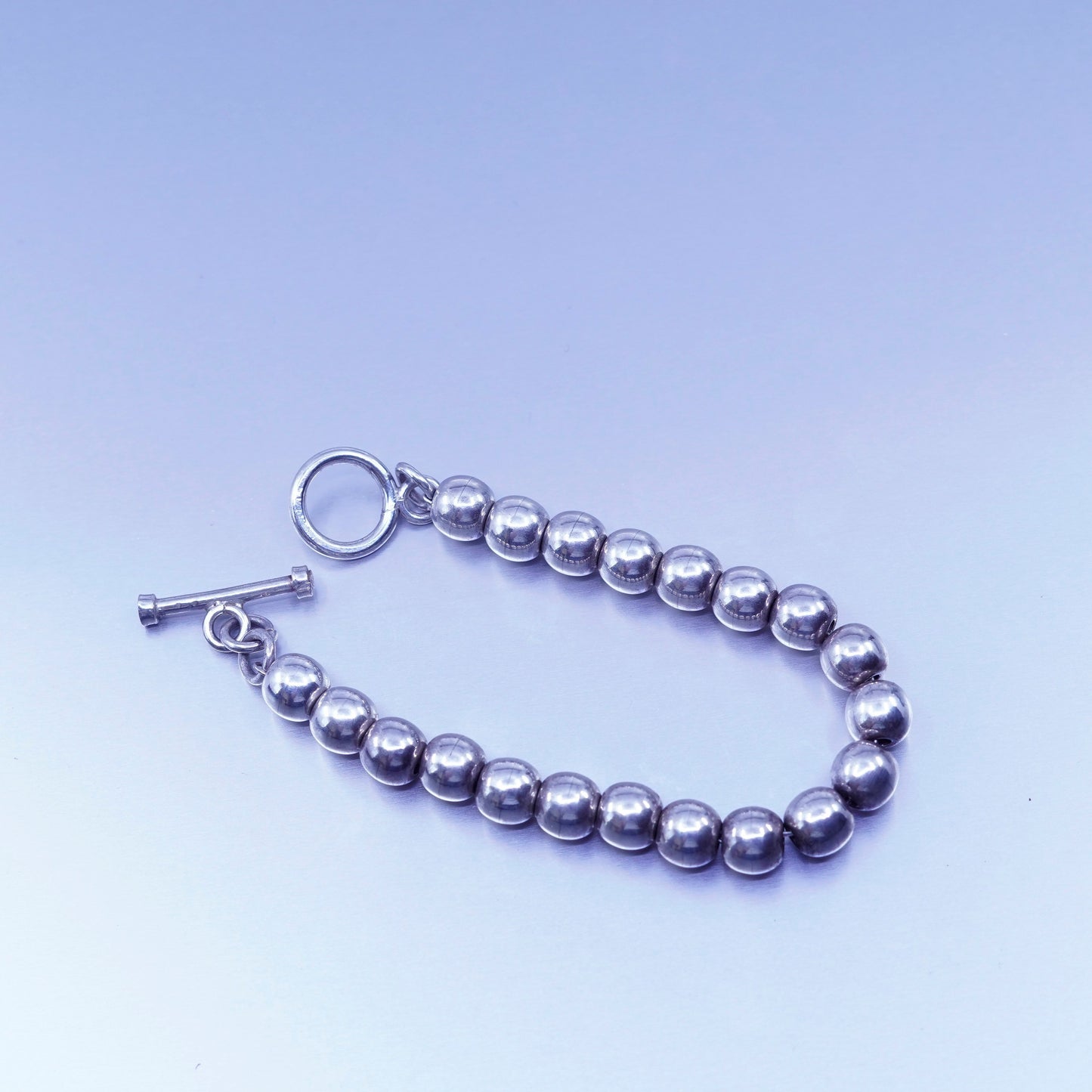 6.25”, Vintage Mexico Sterling 925 silver handmade bracelet, 7mm beads chain