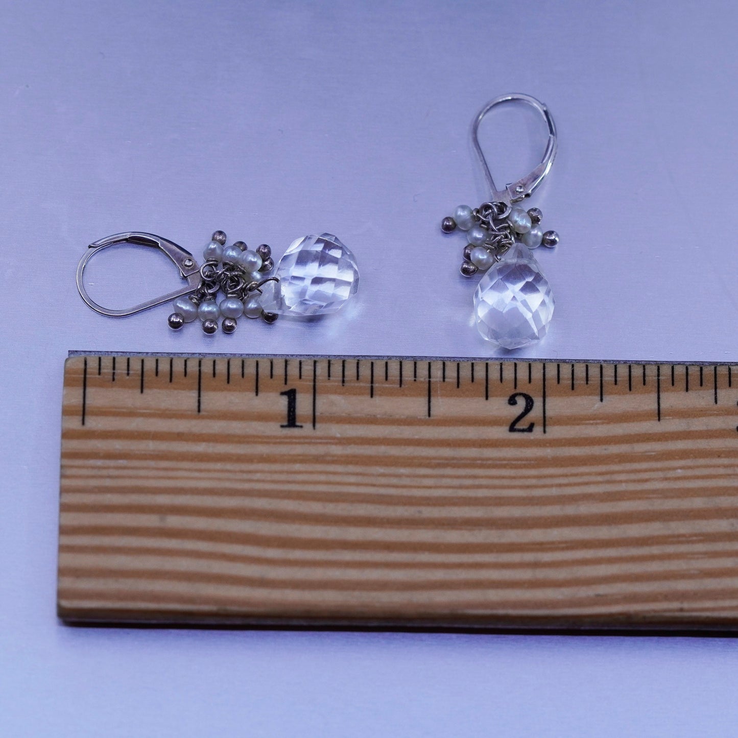 Vintage designer Sterling 925 silver handmade oval earrings w/ teardrop crystal