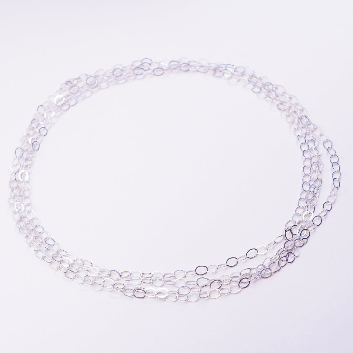 96” 7mm, vintage Sterling 925 silver flatten circle extra long necklace