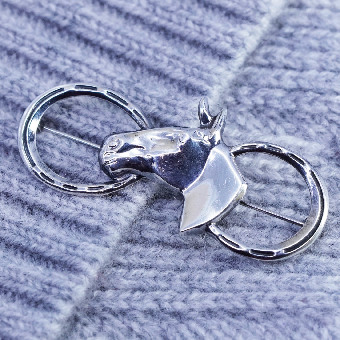Vintage sterling silver handmade brooch, 925 horse horseshoe pin