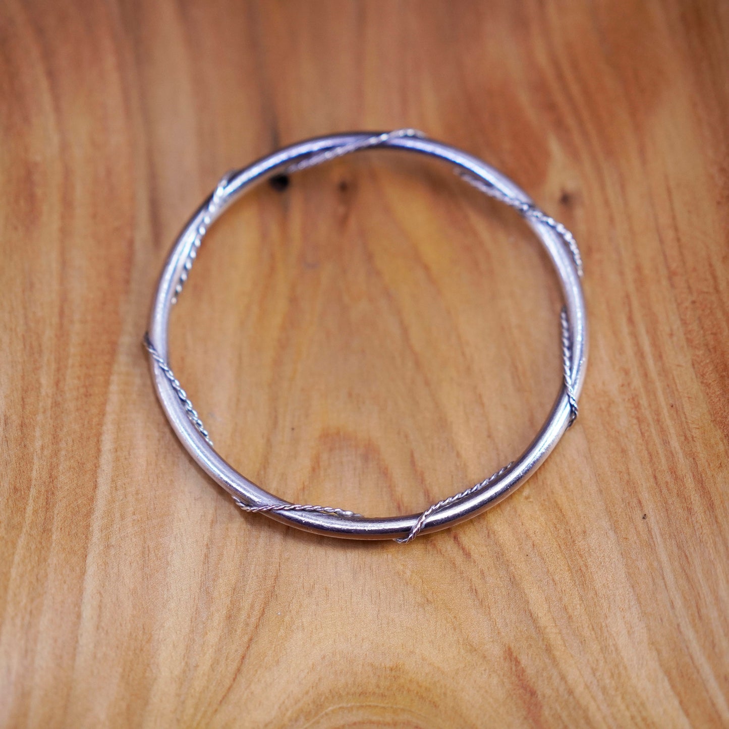 7.5”, southwestern Sterling silver handmade bracelet, twisted 925 bangle