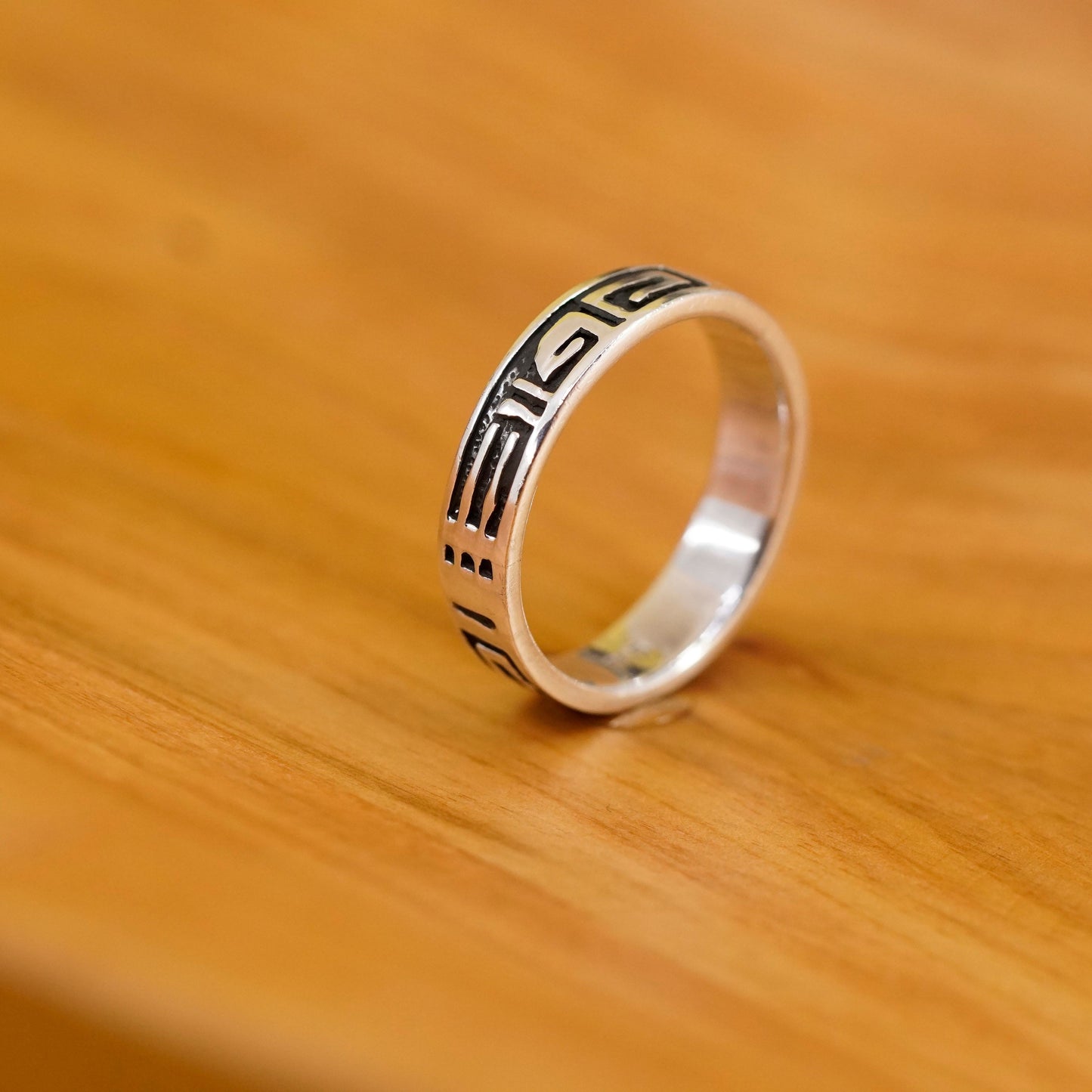 Size 12, vintage Sterling silver handmade ring, mens 925 band with Greek key