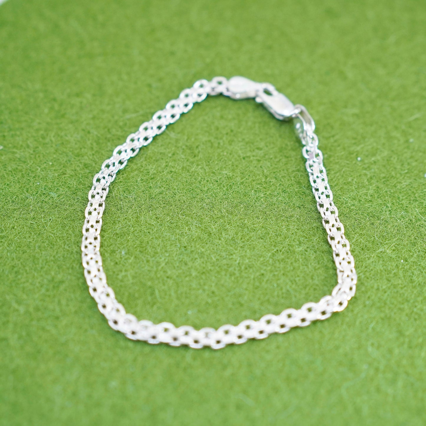 7.75”, 4mm, Vintage sterling 925 silver flatten curb bracelet