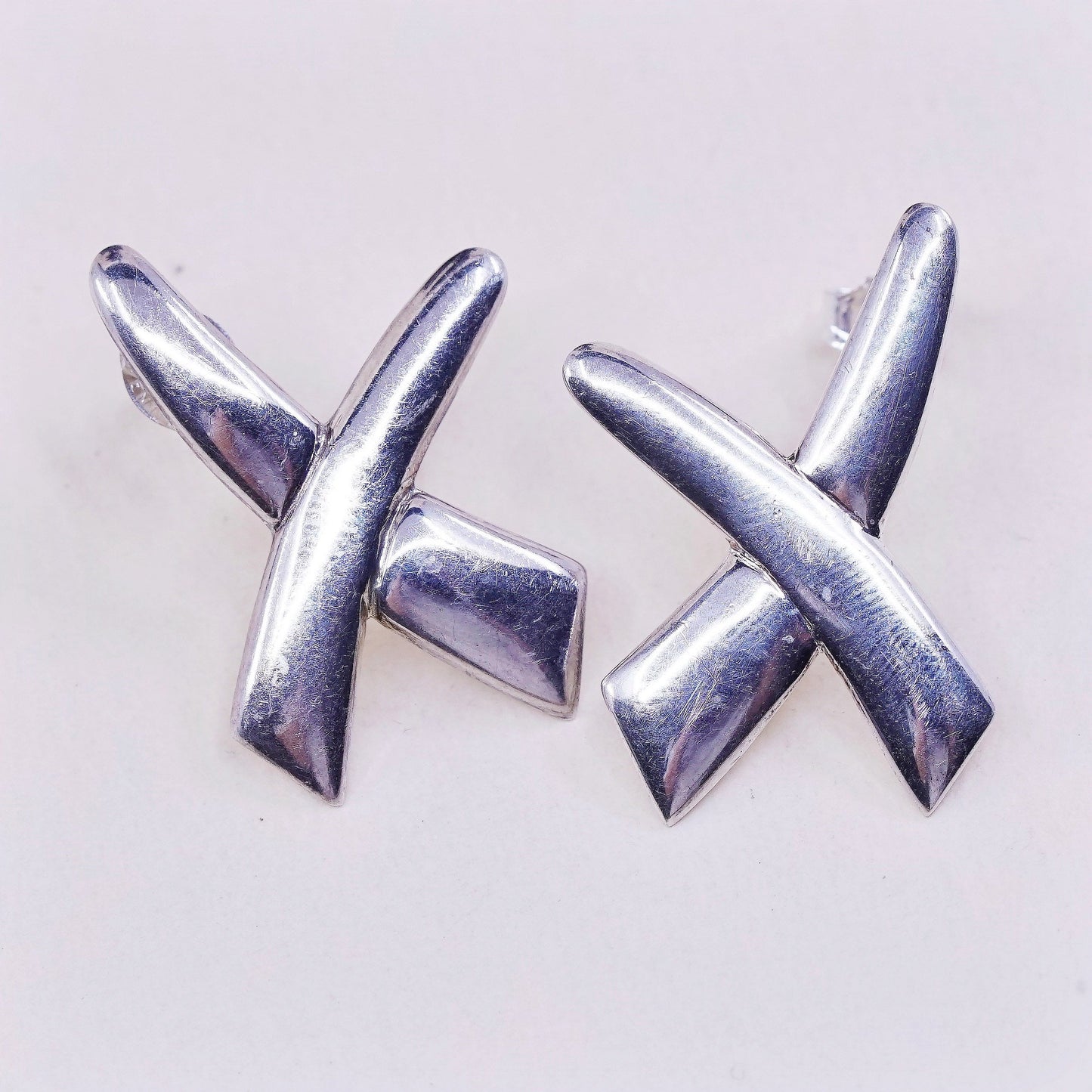 Vintage Sterling silver handmade earrings, 925 cross studs