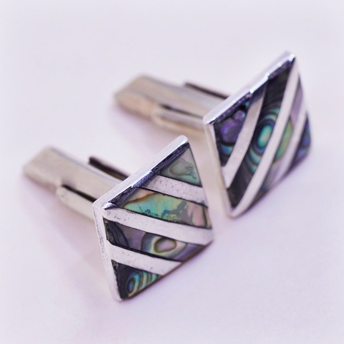 Vintage sterling silver handmade cuff link, 925 square cufflink with abalone
