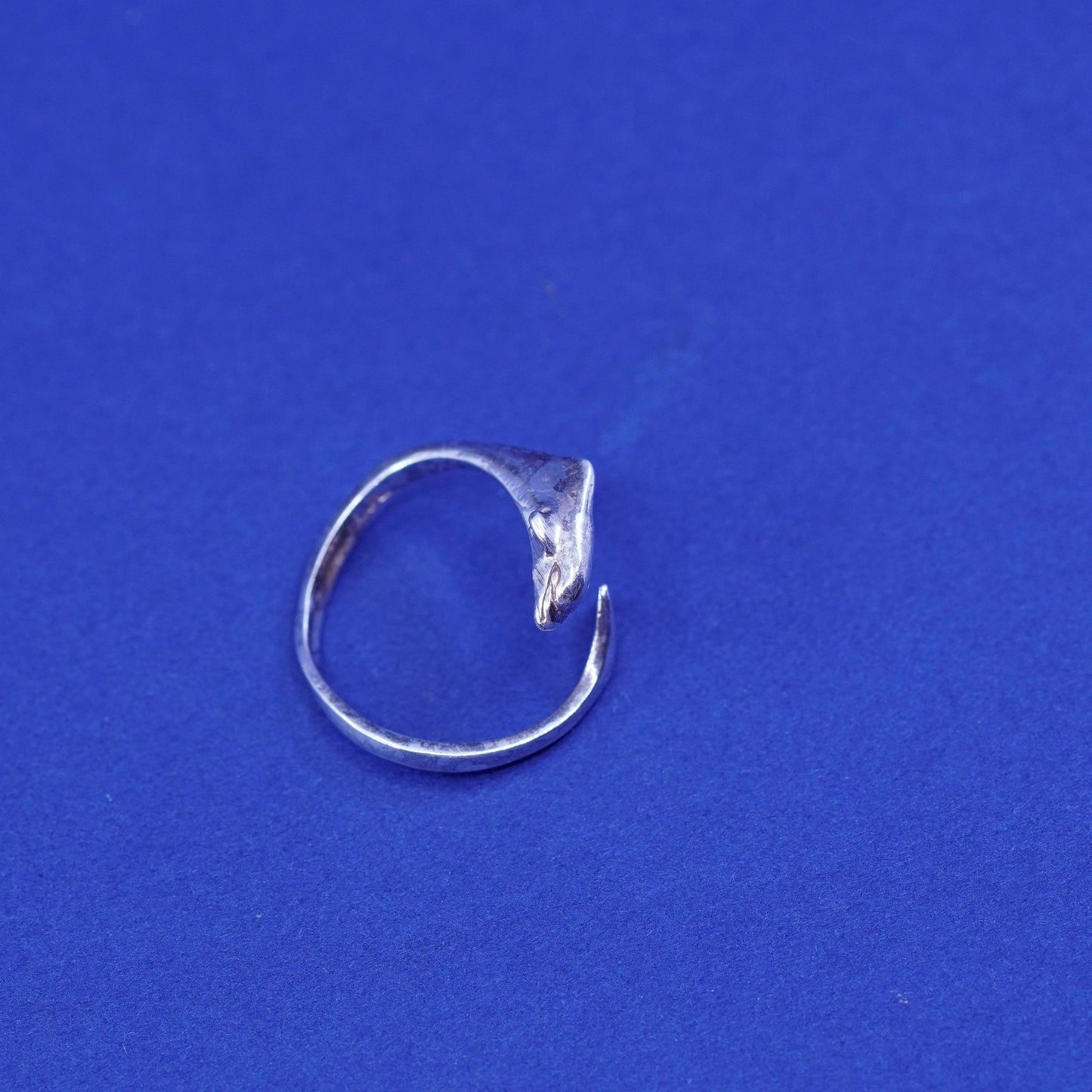 Size 4, vintage sterling silver handmade ring, 925 dolphin wrap band