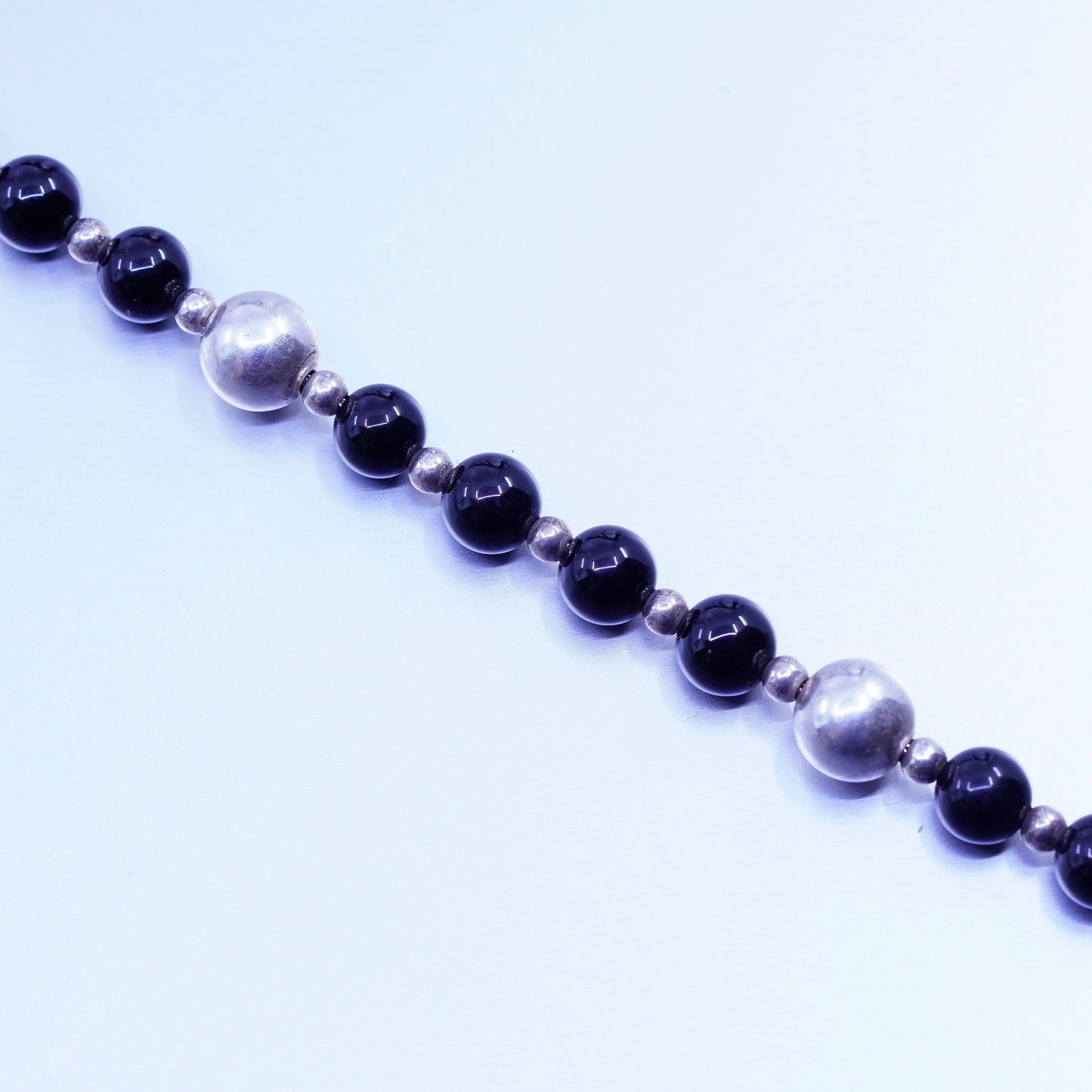 6.5”, vintage bali Sterling 925 silver bracelet with obsidian beads