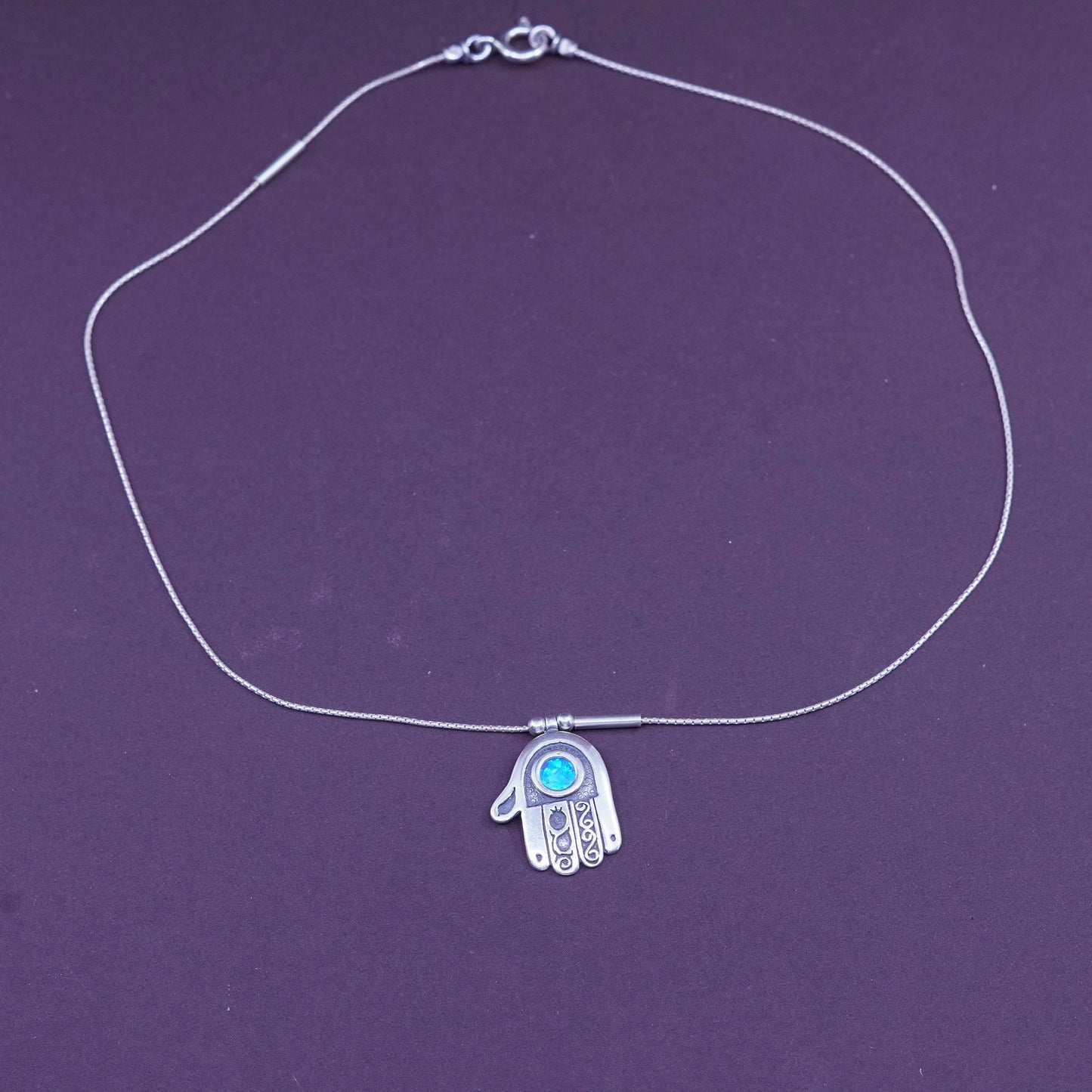 16”, Shablool Didae Sterling 925 silver necklace, snake chain w/ hand opal