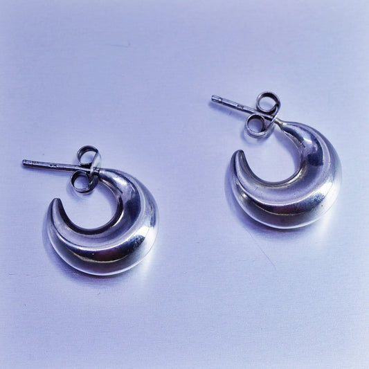 0.5”, vintage Sterling silver handmade earrings, 925 new moon huggie hoops
