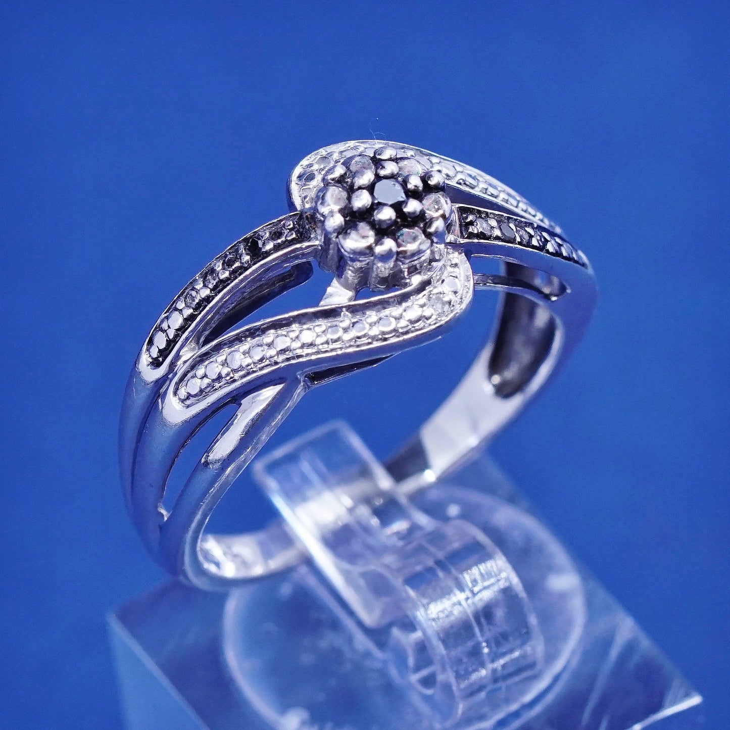 Size 8.75, vintage Sterling 925 silver handmade ring with genuine diamond