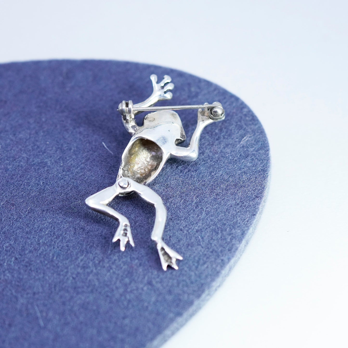 Vintage Sterling 925 Silver handmade frog Brooch pin