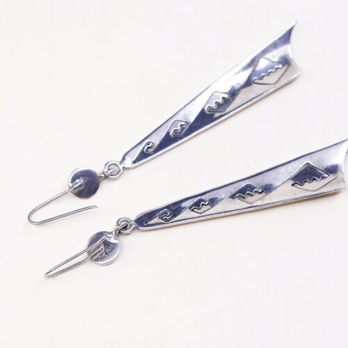 Vtg Mexico Sterling Silver Handmade Earrings, 925 Silver Extra Long Dangles