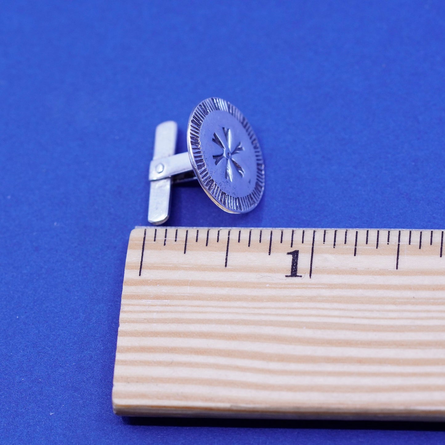 sterling silver Handmade cufflinks, antique Mexico round flower 925 cuff links