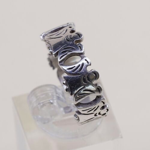 Size 9.25, Vtg Sterling Silver Handmade Hammered Statement Ring 925 Angel Band