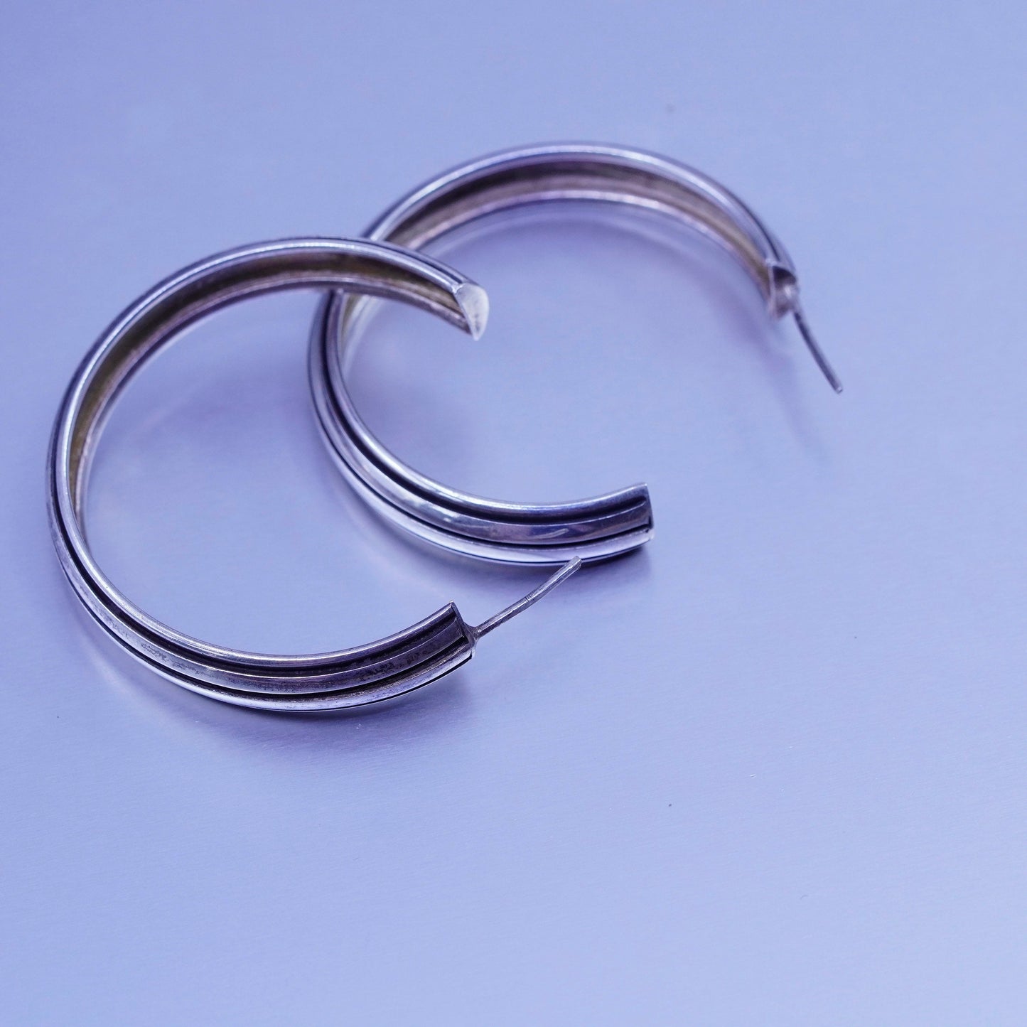 1.75”, vintage Sterling silver handmade earrings, modern 925 oval hoops