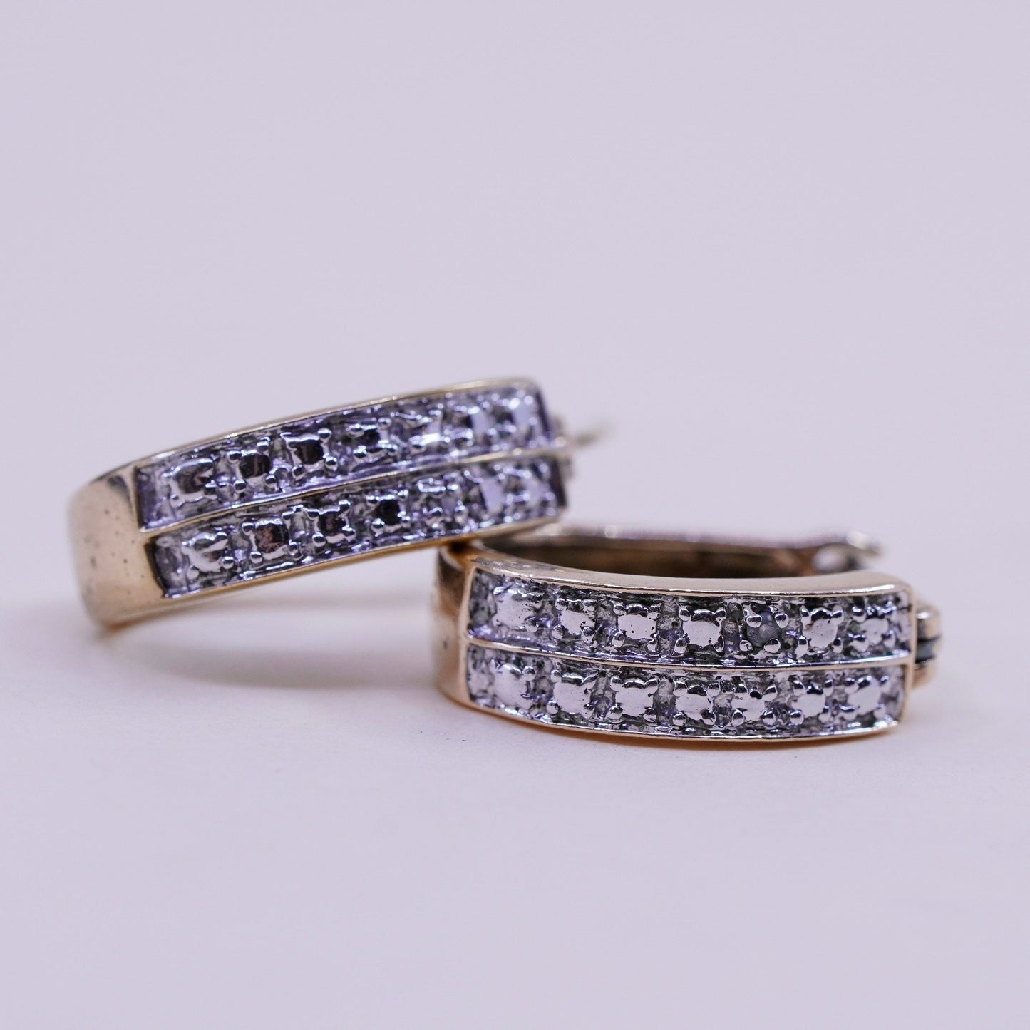 0.5”, vermeil gold over sterling silver earrings, 925 hoops, huggie diamond