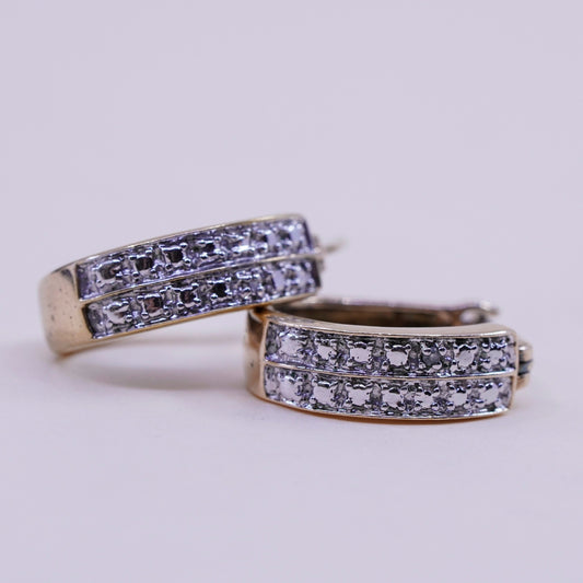 0.5”, vermeil gold over sterling silver earrings, 925 hoops, huggie diamond