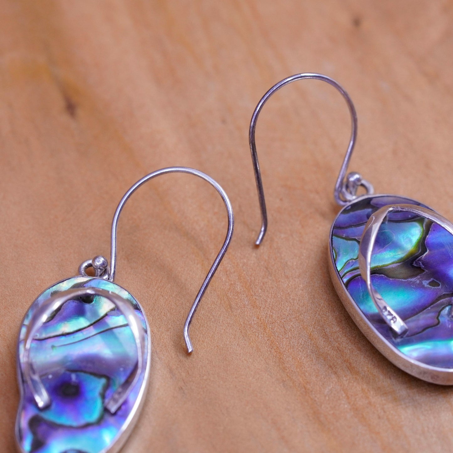 Vintage Sterling 925 silver handmade sandal flip flop earrings with abalone